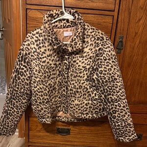Pink Lily Leopard Print Puffer Jacket